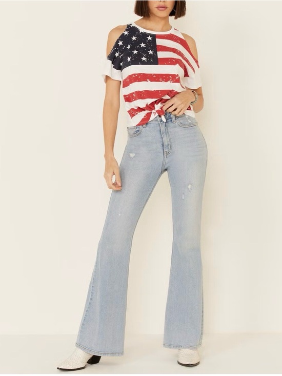 Shyanne Denim - NEW SHYANNE WOMEN'S FLAG COLD SHOULDER TIE-UP TOP